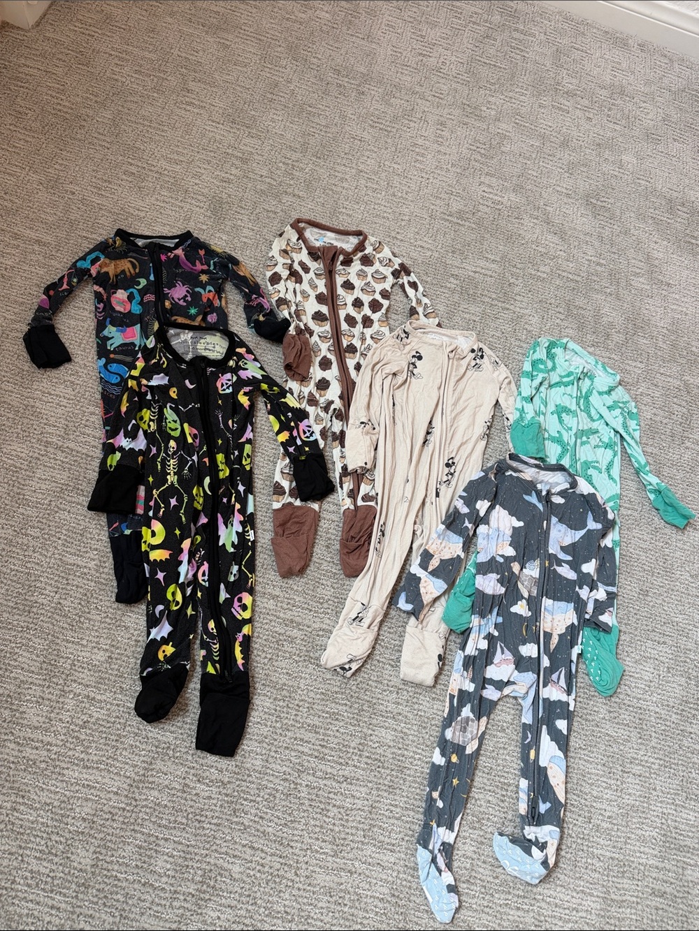 3-6 M Bamboo bundle One-Piece Double Zip Footed Pajamas - Mixed Colors